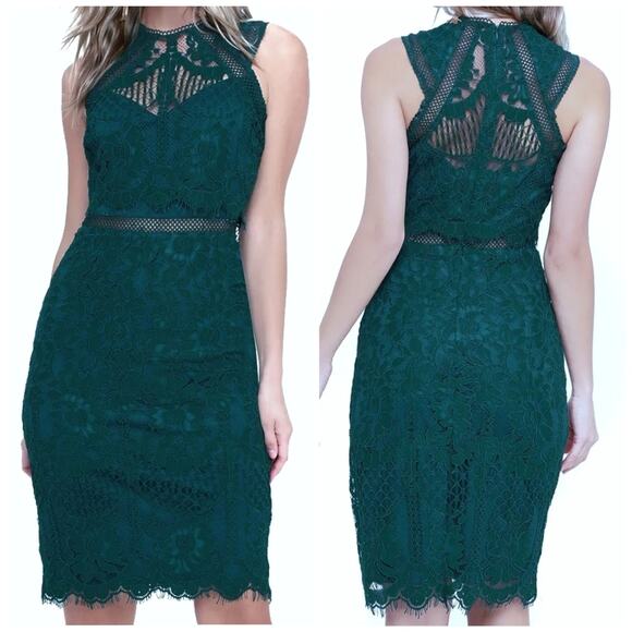 NWT Lulus | Sweetness Eyelash Lace Emerald Teal Green Midi Dress - Picture 1 of 13